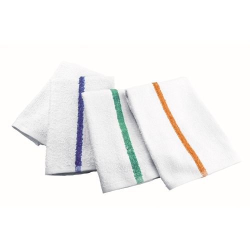 Bar Mop Towel, 16x19, 30oz, White with Gold Stripes